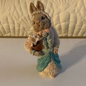 The Easter Bunny Family Victorian Auntie Bunny Figurine with Teal Dress.